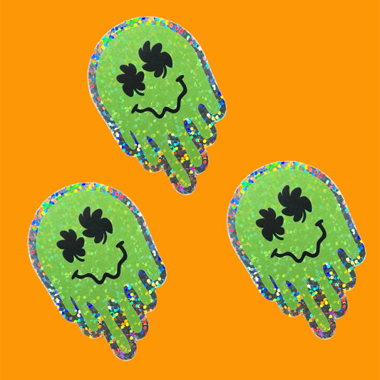 Trippy Shamrock Face Glitter Sticker