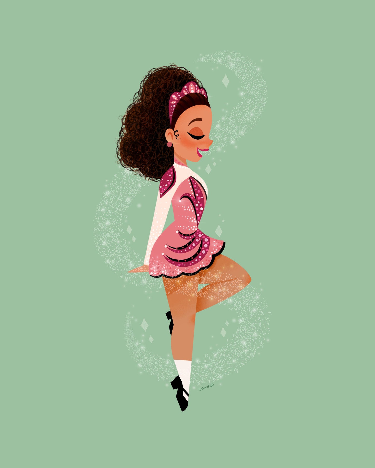 Brunette Irish Dancer Art Print by Amanda Conrad