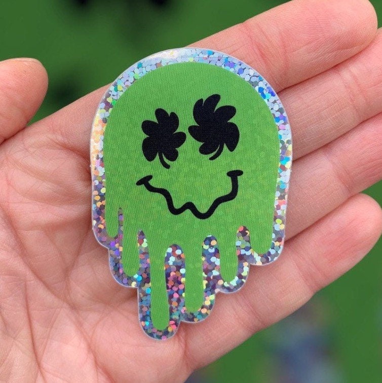 Trippy Shamrock Face Glitter Sticker